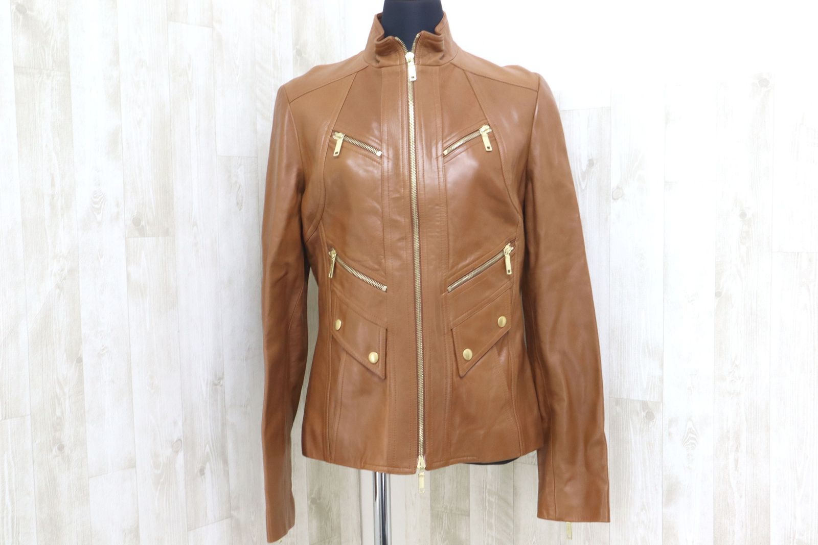 CELINE セリーヌ 5ZIP シングルレザーライダースジャケット 40 ブラウン 2 5291 0233 色やけ 汚れあり