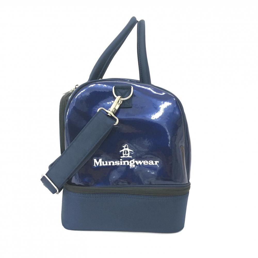 新品同様 Munsingwear ボストンバッグ エナメル 2way ゴルフ 美品】マンシングウェア 2WAYボストンバッグ ネイビー×白 2層式