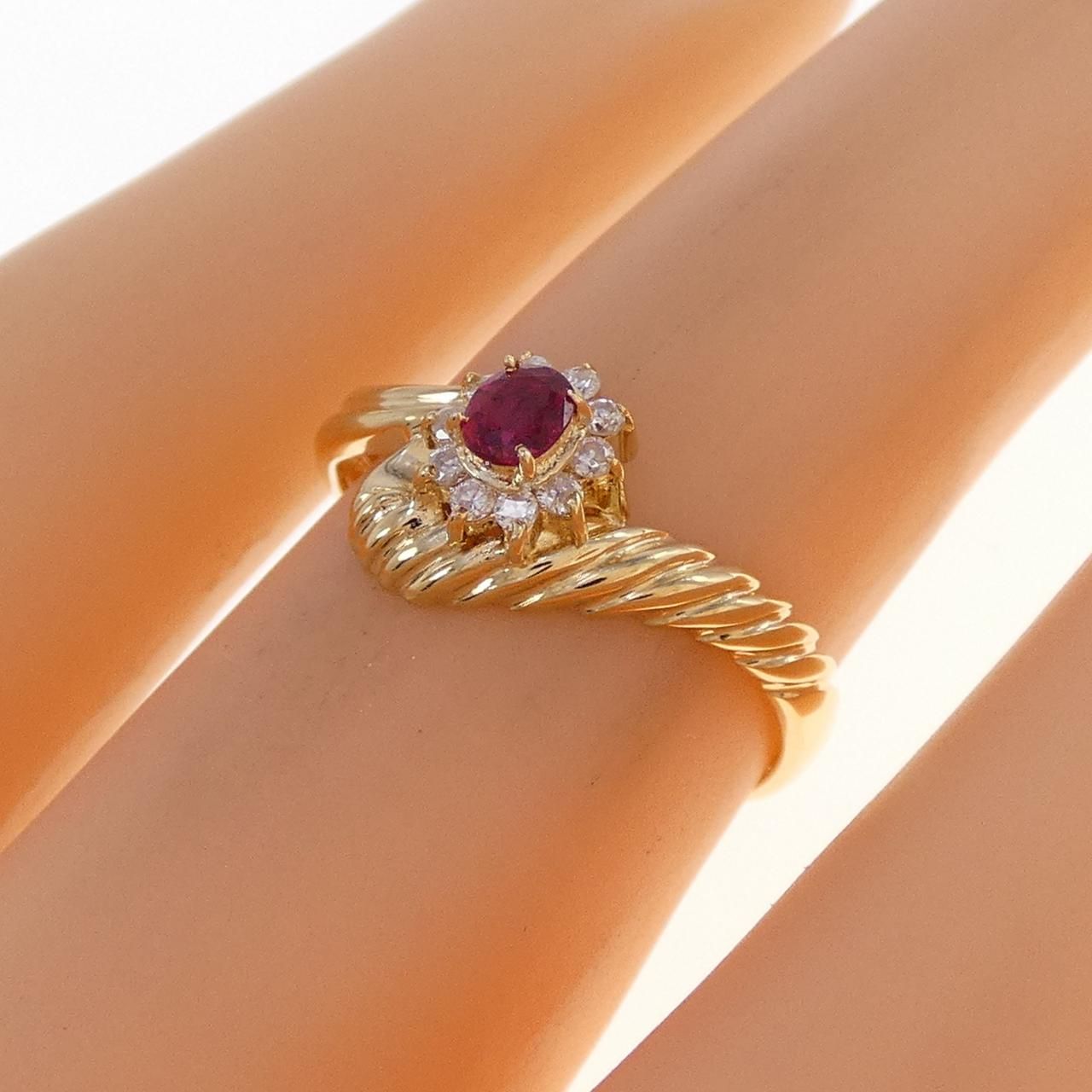 K18 pt900 18金 プラチナ コンビ ダイヤモンド ルビー リング 指輪