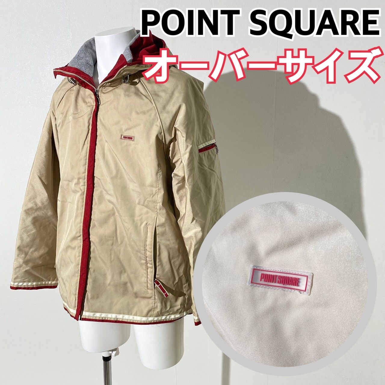 『オーバーサイズ』 POINT SQUARE ポイントスクエア スキーウェア スノボ ジャケット ベージュ LL AW D3