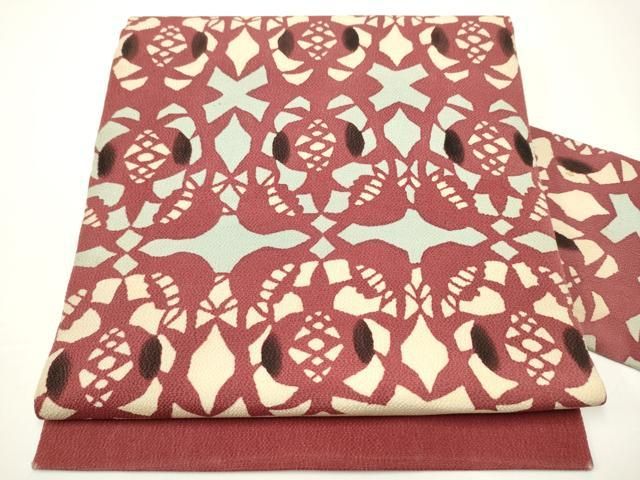 平和屋着物○九寸名古屋帯 型染め 飾花文 鬼しぼ縮緬 正絹 逸品