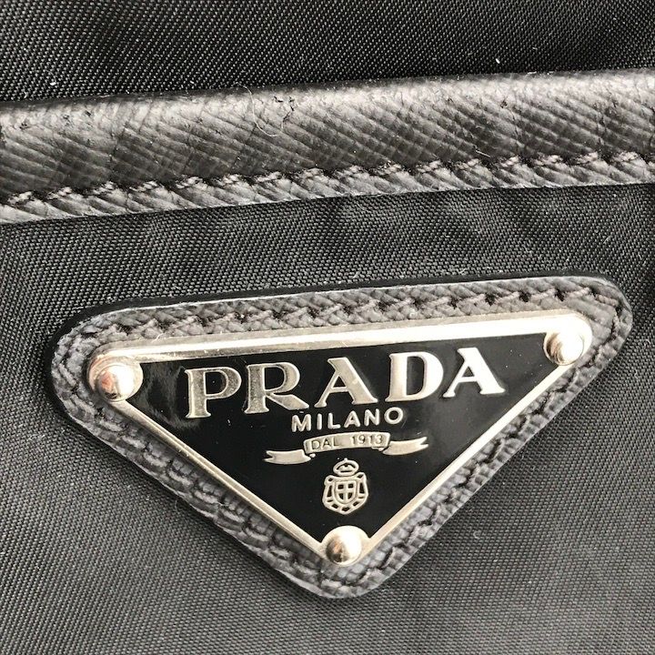 良品 PRADA プラダ 三角ロゴ プレート ナイロン テスート サフィアーノ トート バッグ ブラック k3366