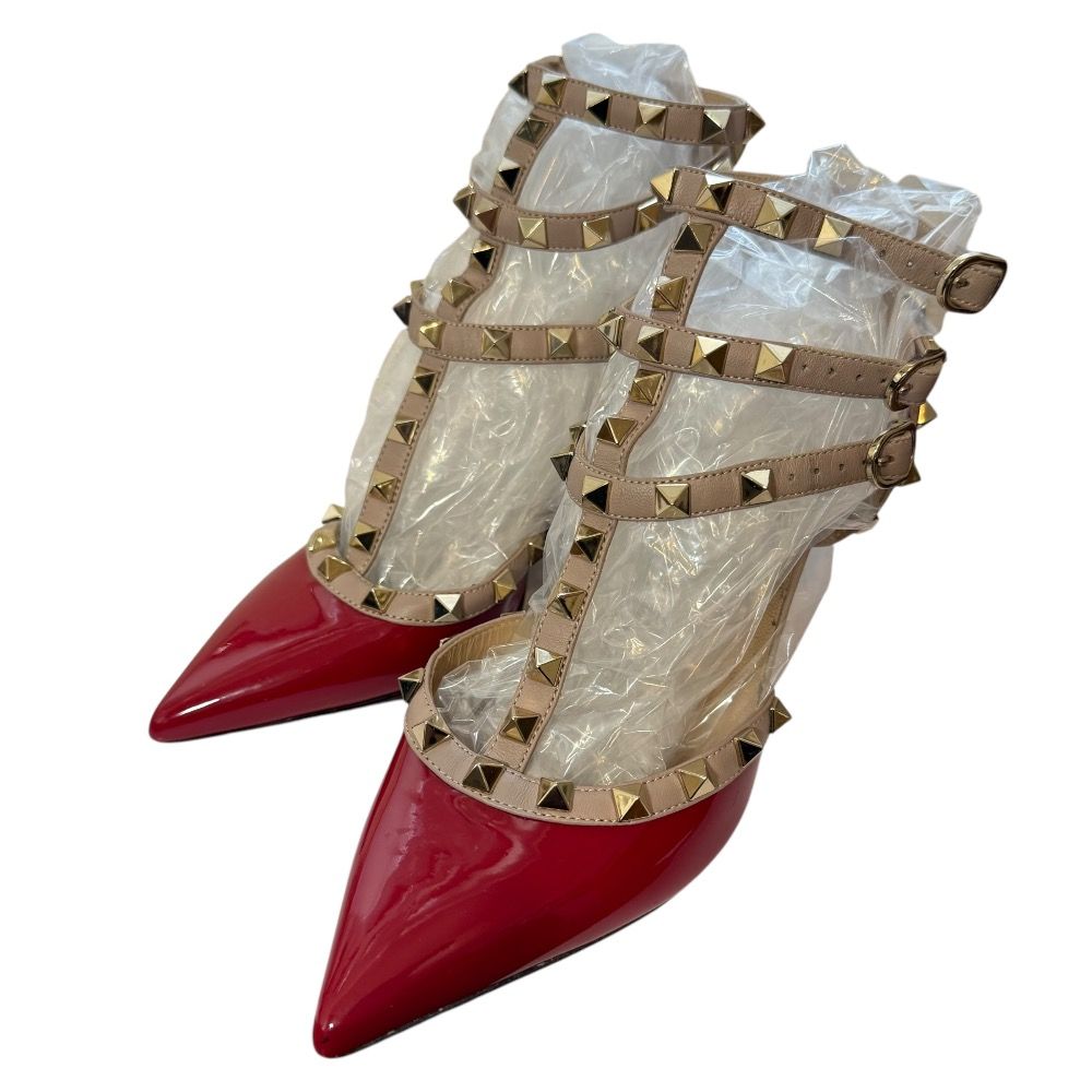 VALENTINO GARAVANI ヴァレンティノガラヴァーニ パテントレザー スタッズ ポインテッドトゥ パンプス 36 23cm相当 レッド レディース 古着