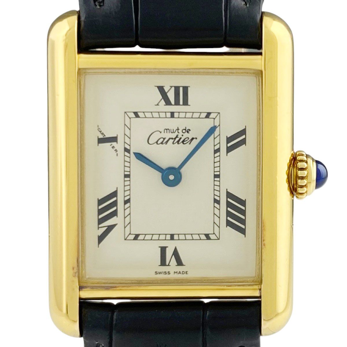 カルティエ CARTIER マストタンク SM ヴェルメイユ W1013654 腕時計 シルバー925 GP レザー クォーツ アイボリー レディース 【中古】