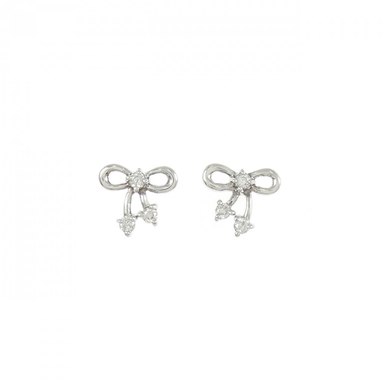 K18WG リボン ダイヤモンド ピアス 0.10CT