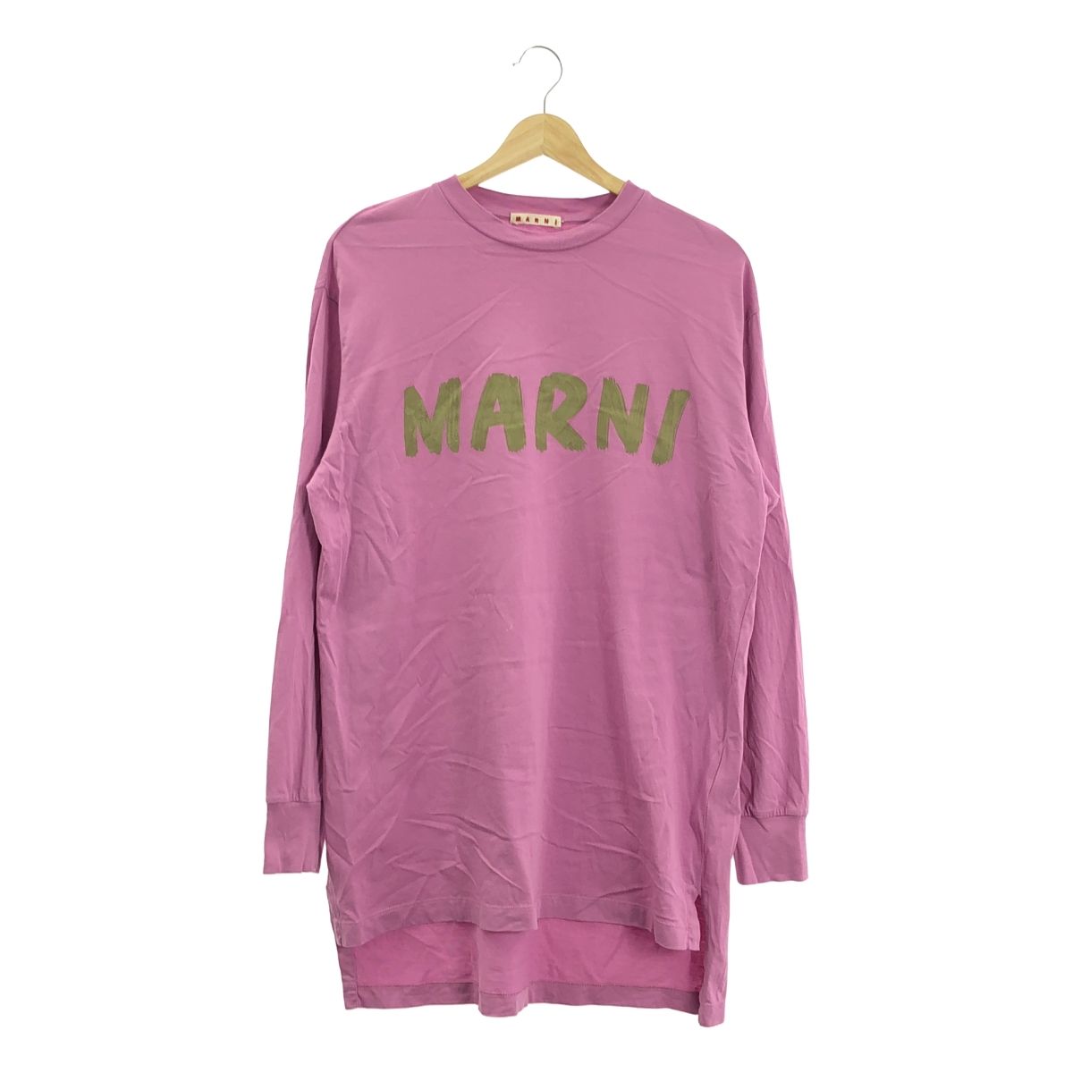 MARNI / マルニ | 2022SS | ロゴプリント 長袖 コットン カットソー | 38 | ピンク | レディース MARNI / マルニ | 2022SS | ロゴプリント 長袖 コットン カットソー