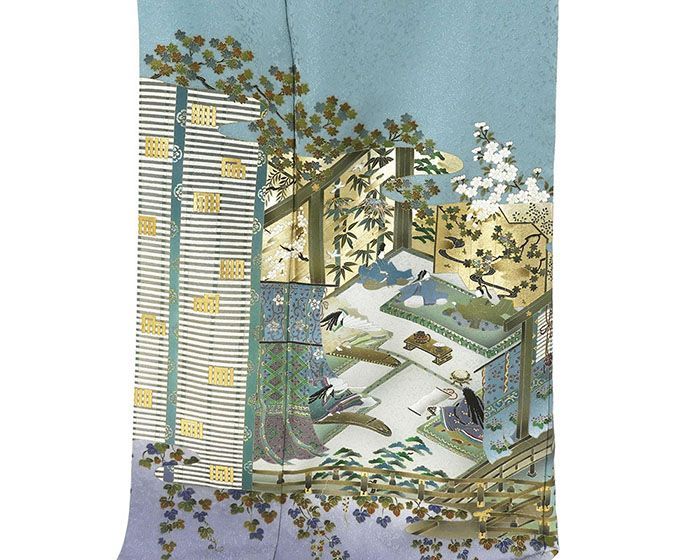 色留袖 正絹 宝飾螺鈿作家 甲斐泰造作 身丈170cm 裄丈69.5cm 檜扇 一つ