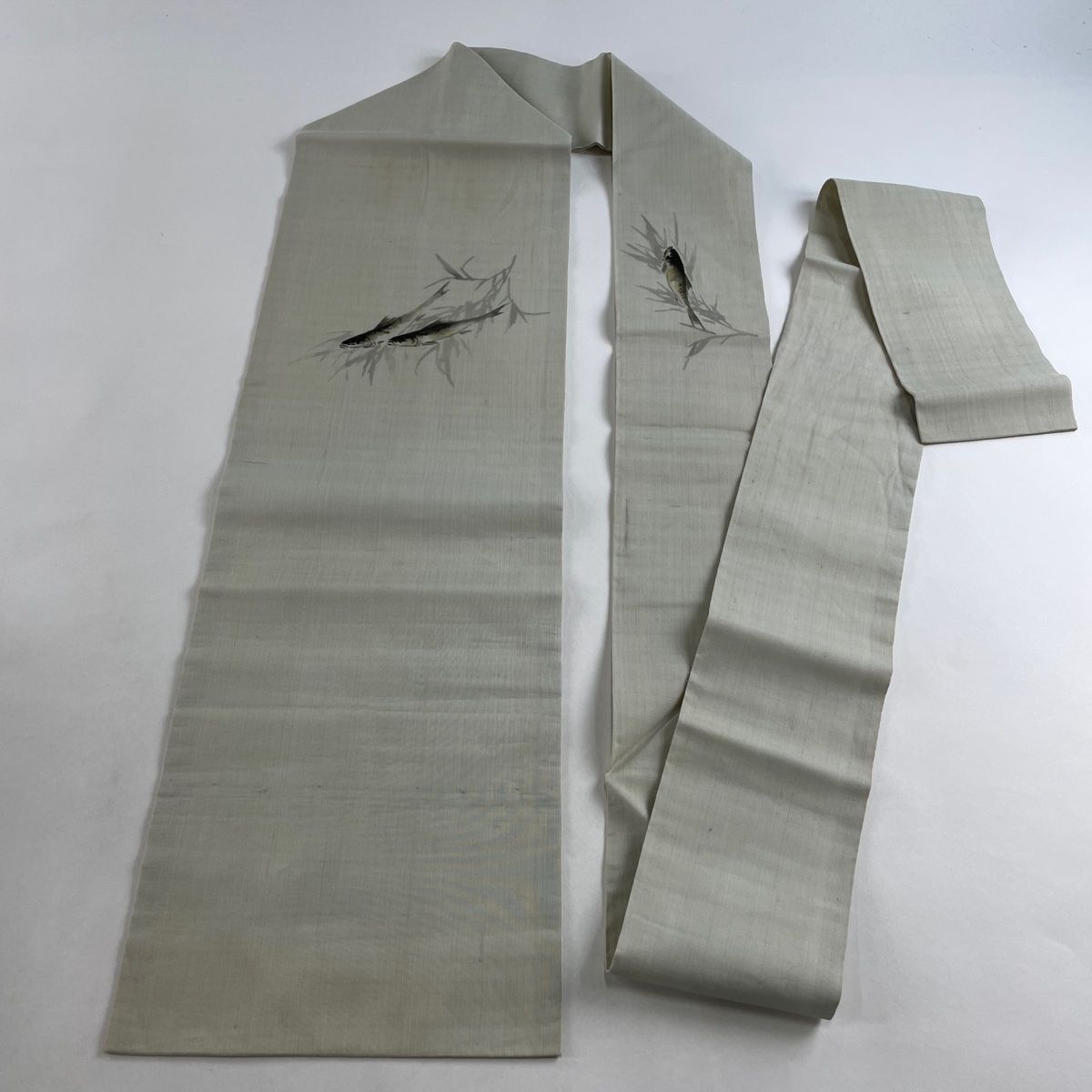 名古屋帯／夏帯　正絹　夫婦鮎　未使用美品(^^) 夏帯☆未使用☆名古屋帯 正絹 刺繍 銀糸 - メルカリ