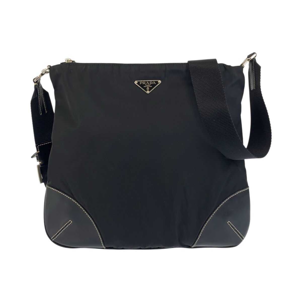 美品 PRADA プラダ テスート 三角ロゴプレート ブラック 黒
