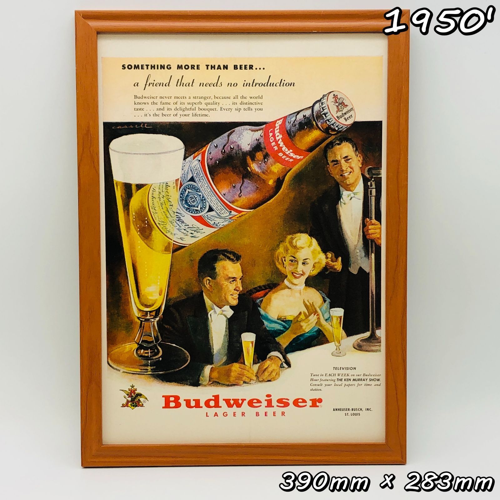 ビンテージ 広告 ポスター フレーム付 当時物 『 バドワイザー (Budweiser) 』 1950's オリジナル アメリカ 輸入雑貨 ヴィンテージ  雑誌 アドバタイジング レトロ ( AZ1720 ) - メルカリ