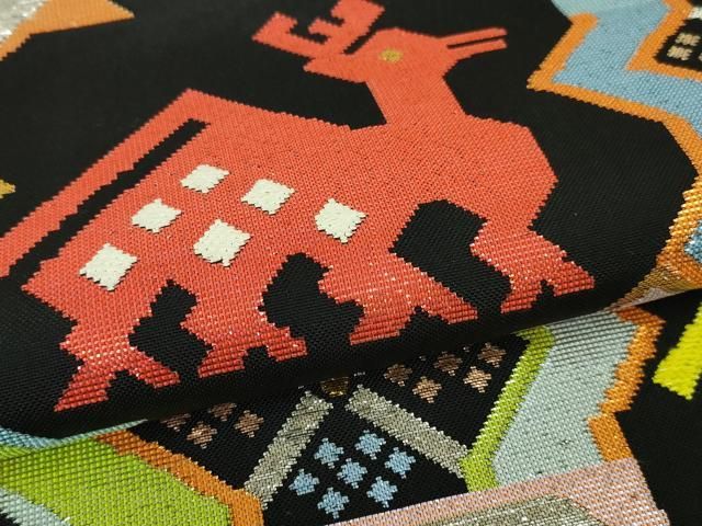 平和屋本店■最高級　龍村平蔵製　六通柄　本袋帯　有栖川鹿手　黒地　金銀糸　逸品　DZAA4798kh5 平和屋本店□最高級 龍村平蔵製 六通柄 本袋帯 有栖川鹿手 黒地 金銀糸