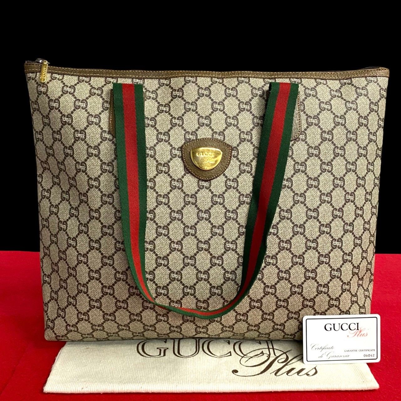 ほぼ未使用 GUCCI グッチ オールドグッチ ヴィンテージ シェリーライン グッチプラス レザー トートバッグ ハンドバッグ ブラウン 25275