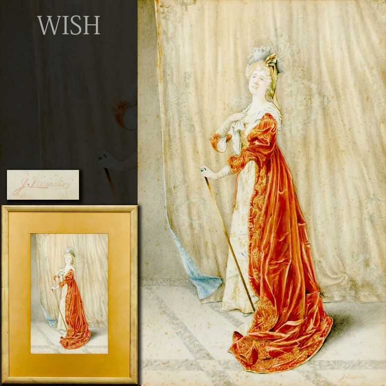 WISH】サイン有 水彩 8号大 ◇貴重アンティーク・18世紀