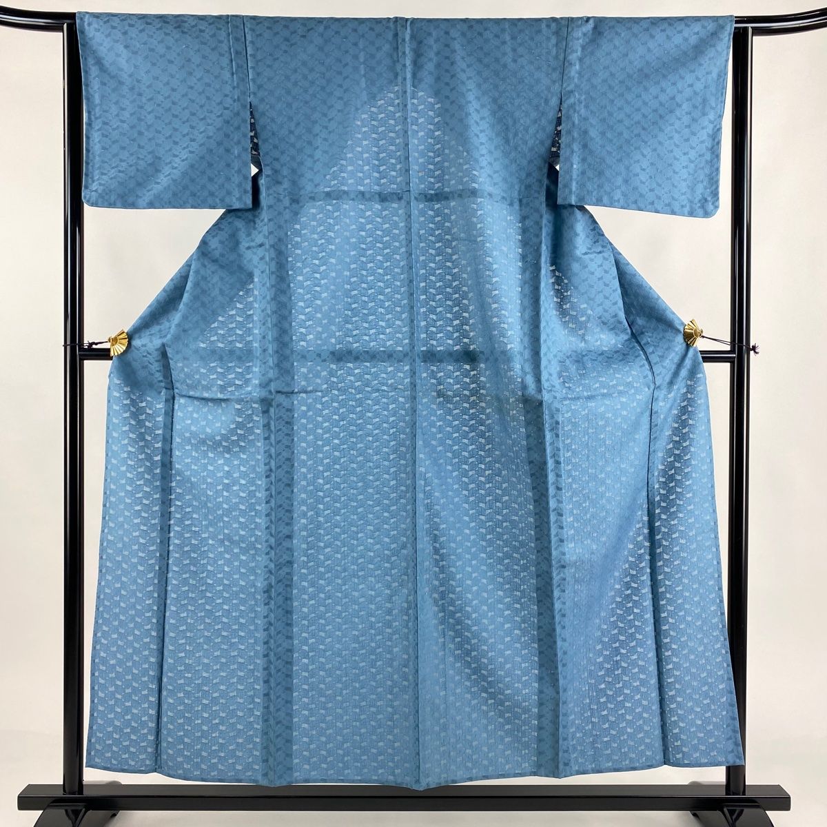 色無地 身丈155cm 裄丈63cm S 薄物 地紋 花びら 青灰色 正絹 名品