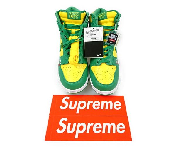 SUPREME×NIKE DN3741-700 NIKE SB DUNK HIGH 0G QS ダンク シューズ By Any Means  グリーン×イエロー US7.5=25.5cm 正規品 / 27252