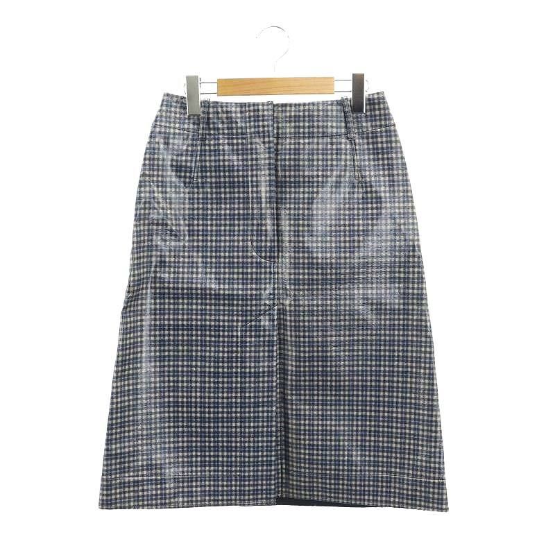 セドリックシャルリエ CEDRIC CHARLIER コーティングチェックスカート ひざ丈 I38 グレー 青 ブルー |MF OS
