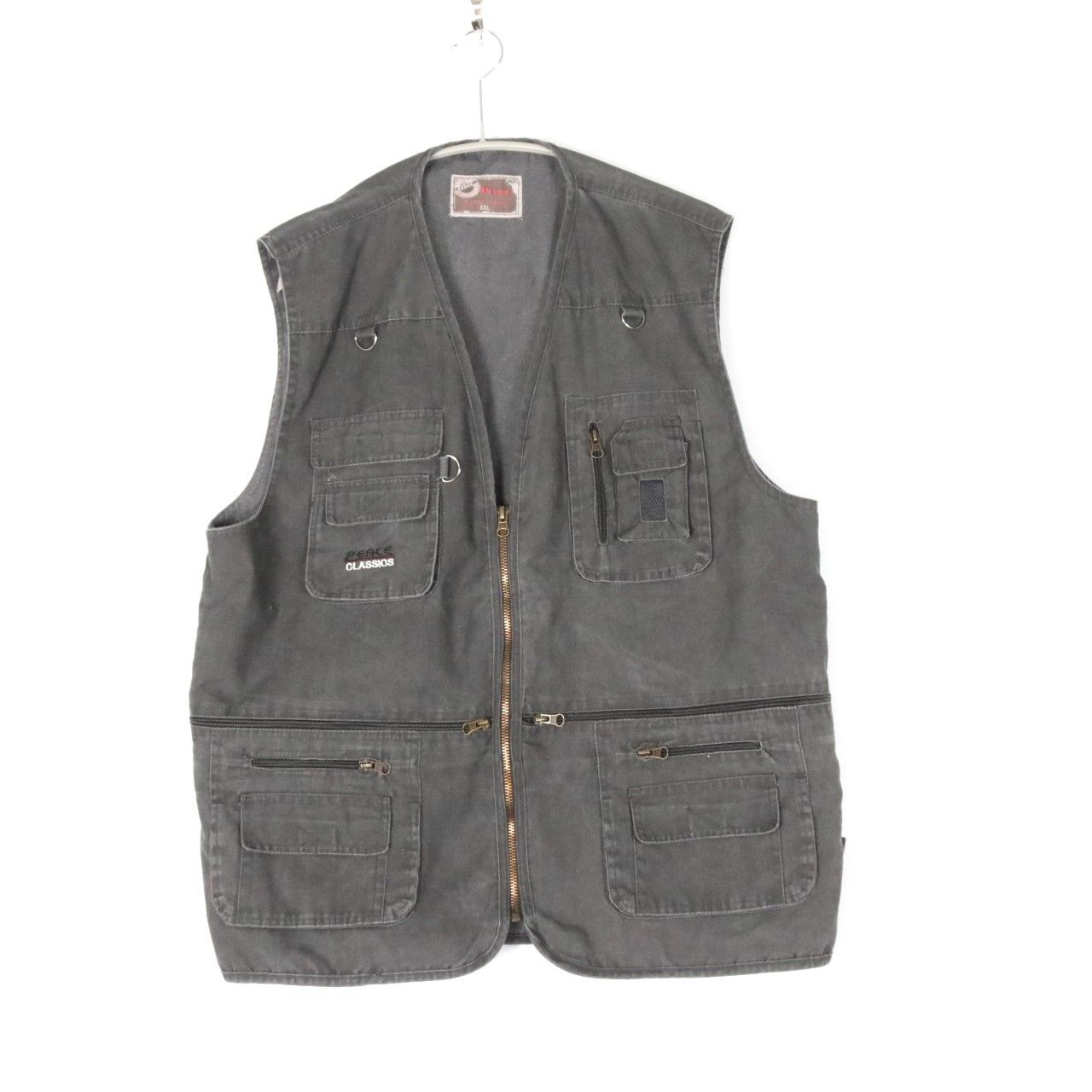 【B】80s 90s PEACE CLASSICS ハンティングベスト vintage XXL メンズ ベスト グレー 墨黒 B 古着