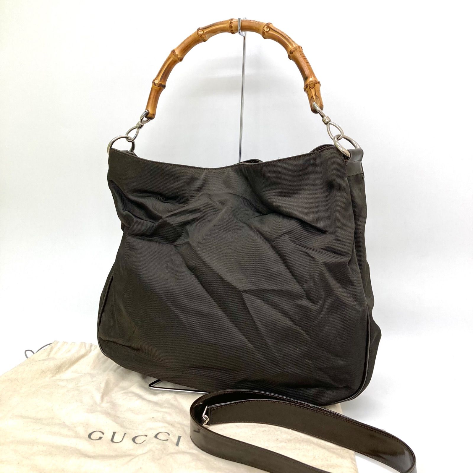 ◇GUCCI◇グッチ バンブー 2way ショルダーバッグ ナイロン ブラウン 