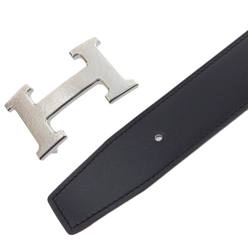 美品 エルメス レザー H 金具 ベルト レディース ブラック 黒色 刻印