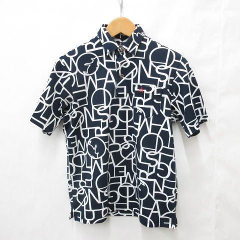 マンシングウェア MUNSINGWEAR ゴルフ シャツ ポロシャツ 半袖 総柄 ネイビー ホワイト 紺 白 L