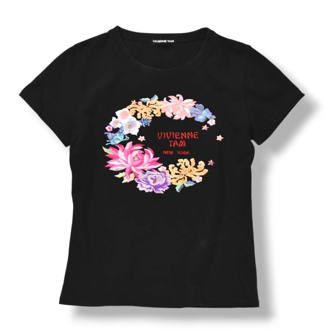 ヴィヴィアンタム　花柄刺繍 半袖Tシャツ 黒　M 日本製 Vivienne tam ヴィヴィアンタム 黒 花柄 刺繍 トップス