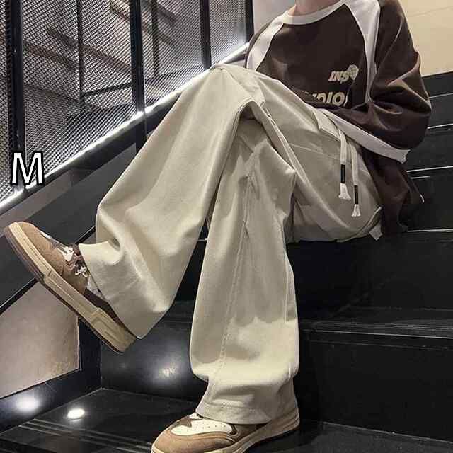 [M]メンズ  服  シンプル ファッション オシャレ 大人 かっこいい 大きいサイズ ストリート 紳士服  アプリコット コーデュロイ ストレート ワイド レッグ パンツ アメリカン ストリート カジ