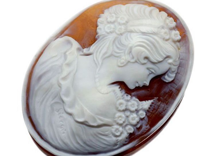 ジュエリー極】作家品 サイン刻印有 花と髪飾りの貴婦人 シェルカメオ