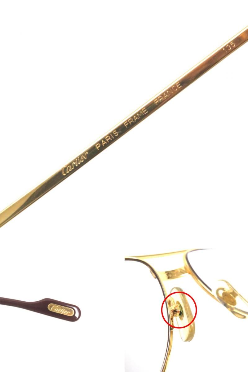 美品▼Cartier カルティエ サントス ティアドロップ ロゴ金具 メガネ/アイウェア 度入り ゴールド×ボルドー 56□16 135 フランス製