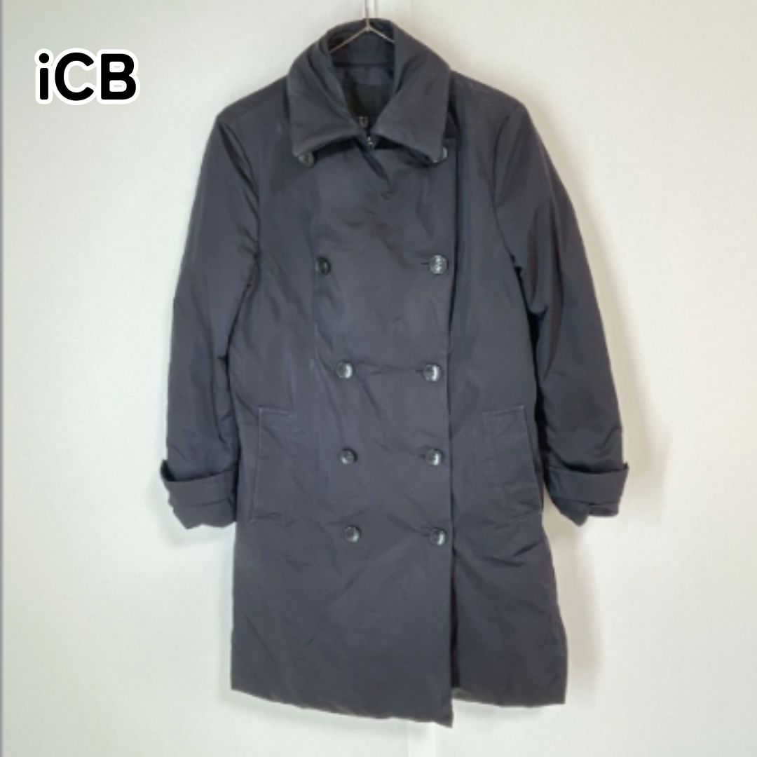 iCB アイシービー 6(JPN11) ブラック ステンカラー ダウンロングコート ...