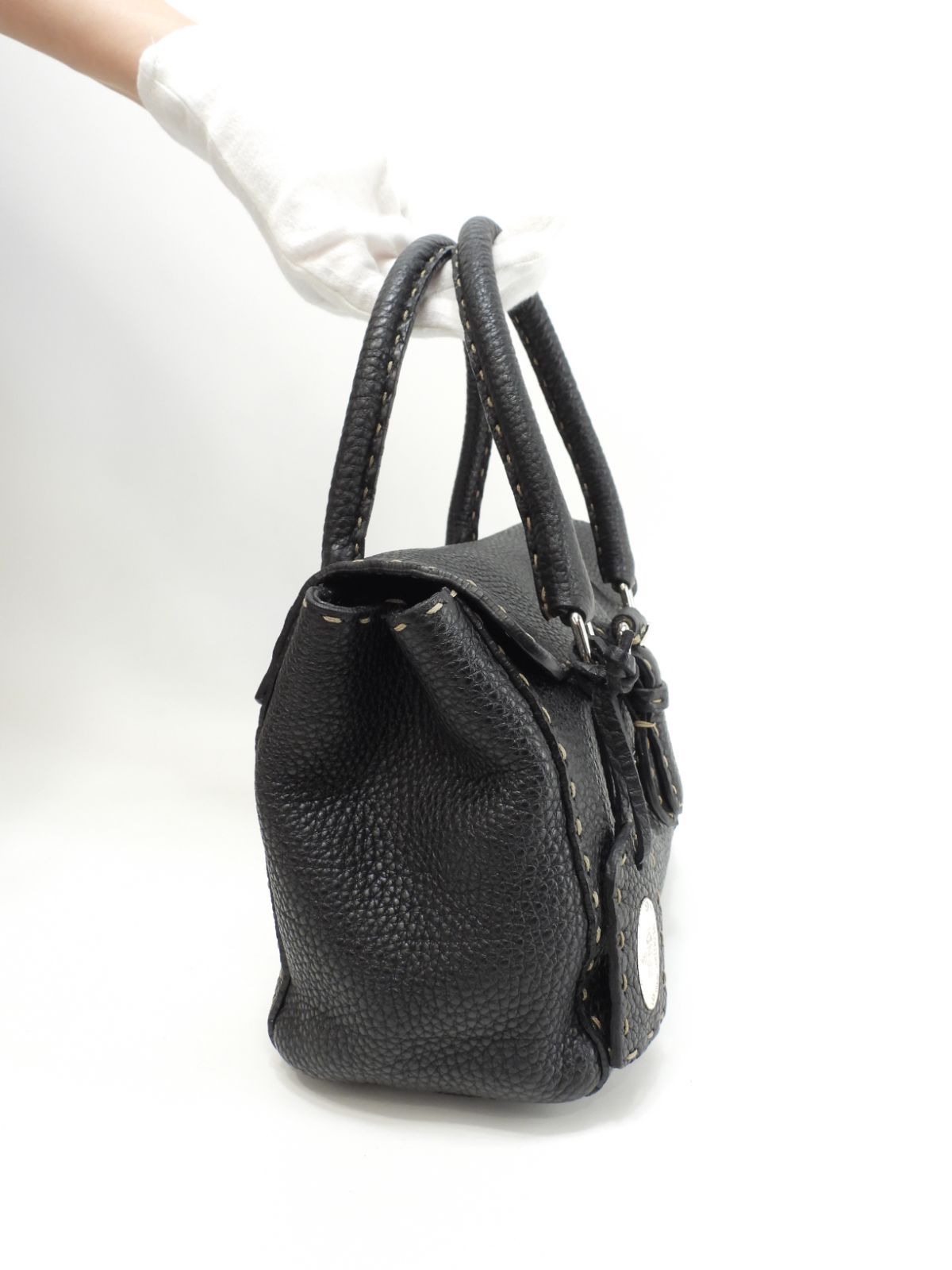 フェンディ ミニリンダ セレリアレザー 黒 シルバー金具 ハンドバッグ