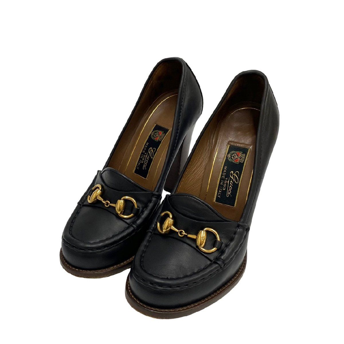 極美品Gucci黒いレザー ローファー 金具付き