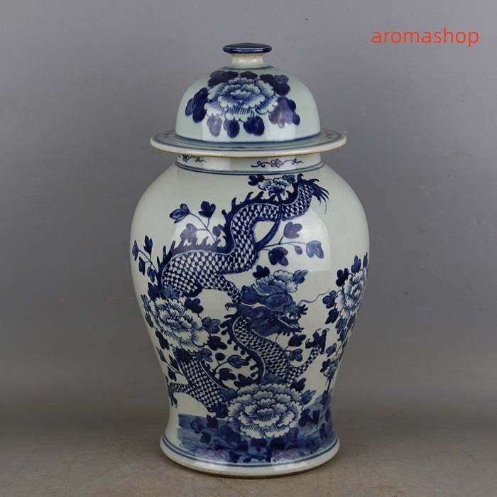 清康煕青花竜着牡丹紋将軍缶 景徳鎮 陶磁器 装飾品 現代工芸品 美術品 置物 清康煕青花竜着牡丹紋将軍缶 景徳鎮 陶磁器 装飾品 現代工芸品