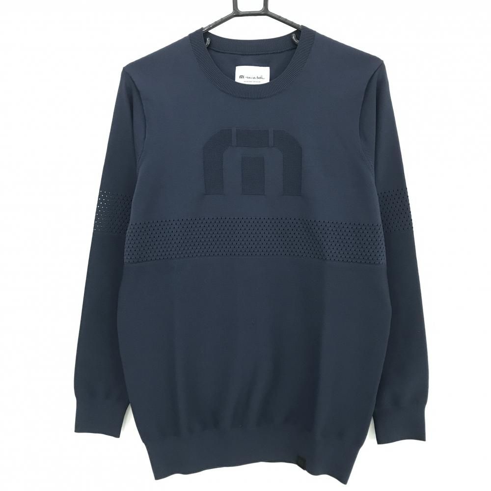 トラヴィスマシュー セーター ネイビー フロントロゴ 一部メッシュ調 ニット メンズ M ゴルフウェア TravisMathew