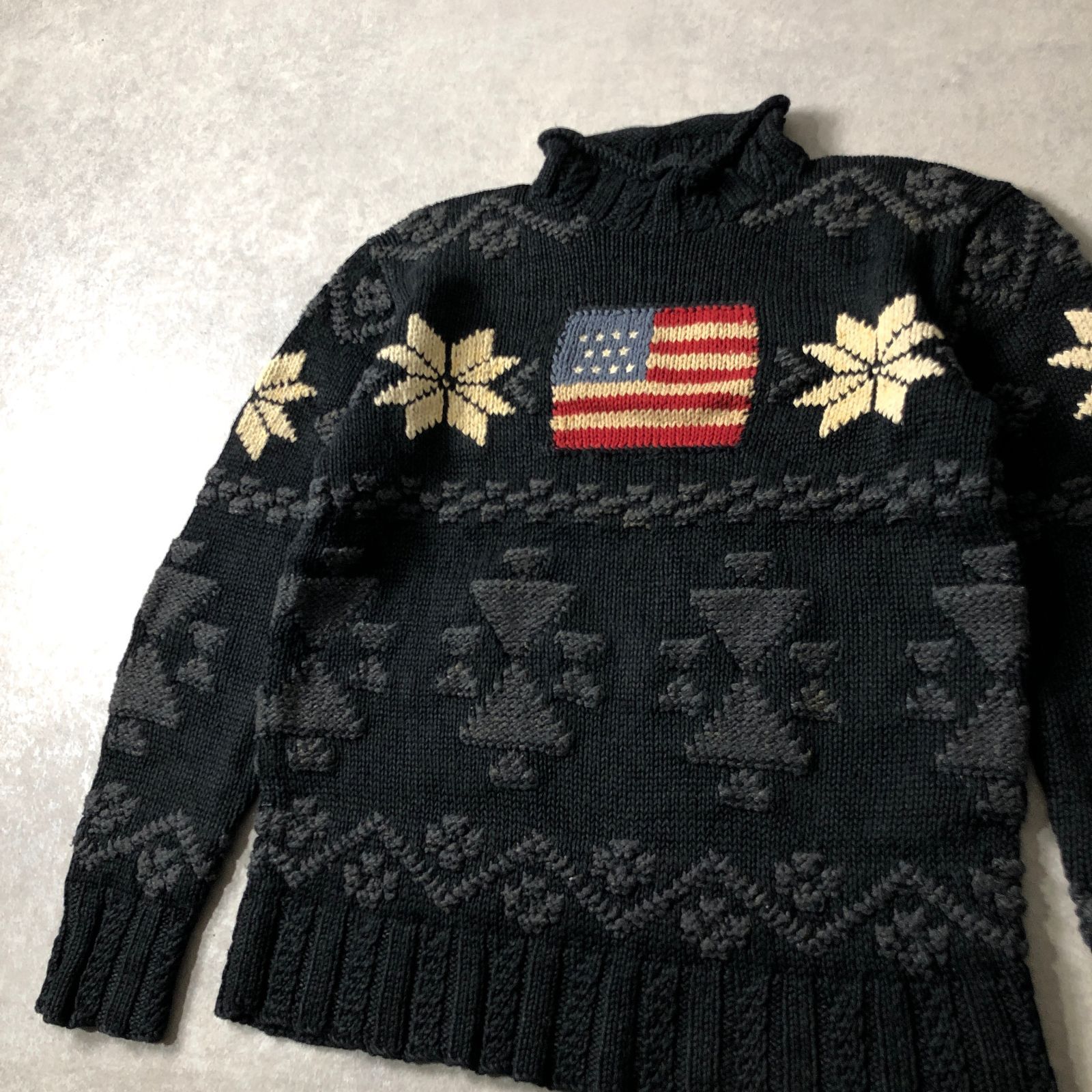 90年代 POLO SPORT ヴィンテージ USAフラッグ リネンコットン ニット 