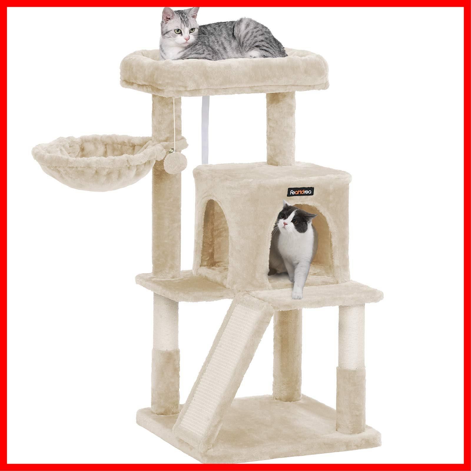 キャットタワー　大型猫　天然サイザル　広いハウスとハンモック付き　安定性96cm