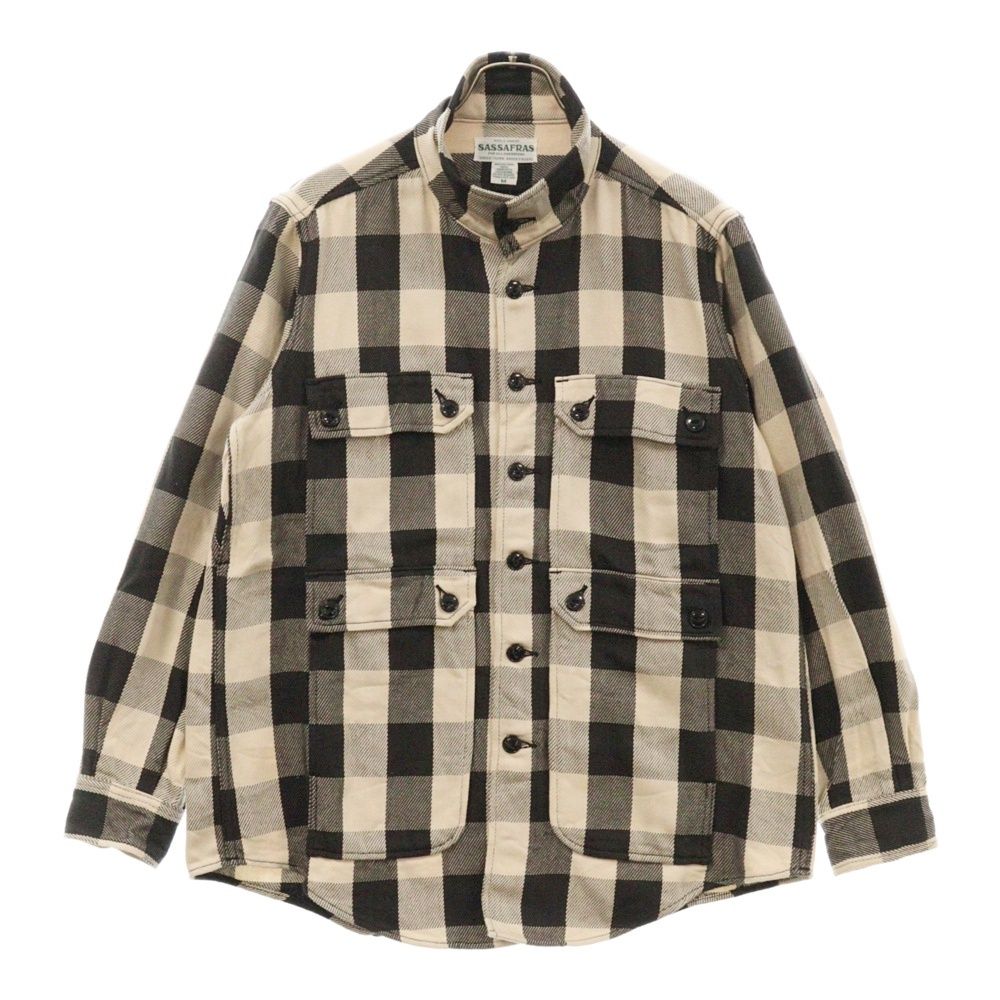 SASSAFRAS (ササフラス) Botanical Eagle Scout Half Heavy Twill ボタニカルイーグルスカウトハーフ ハイネックシャツ ホワイト/ブラック