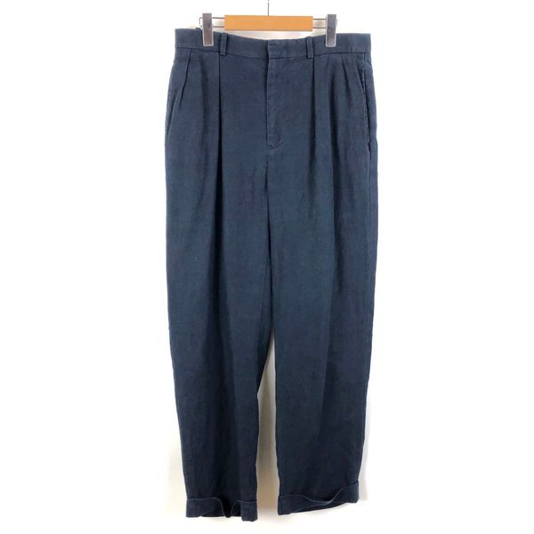 【古着】 RALPH LAUREN ラルフローレン リネンパンツ ツータック テーパード ネイビー系 メンズW32 【中古】 n057282