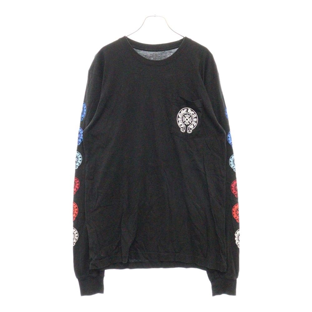 CHROME HEARTS (クロムハーツ) Multicolor Sleeve Logo Horseshoe L/S Tee マルチカラー スリーブロゴ ホースシュー クルーネック 長袖Tシャツ カットソー ブラック
