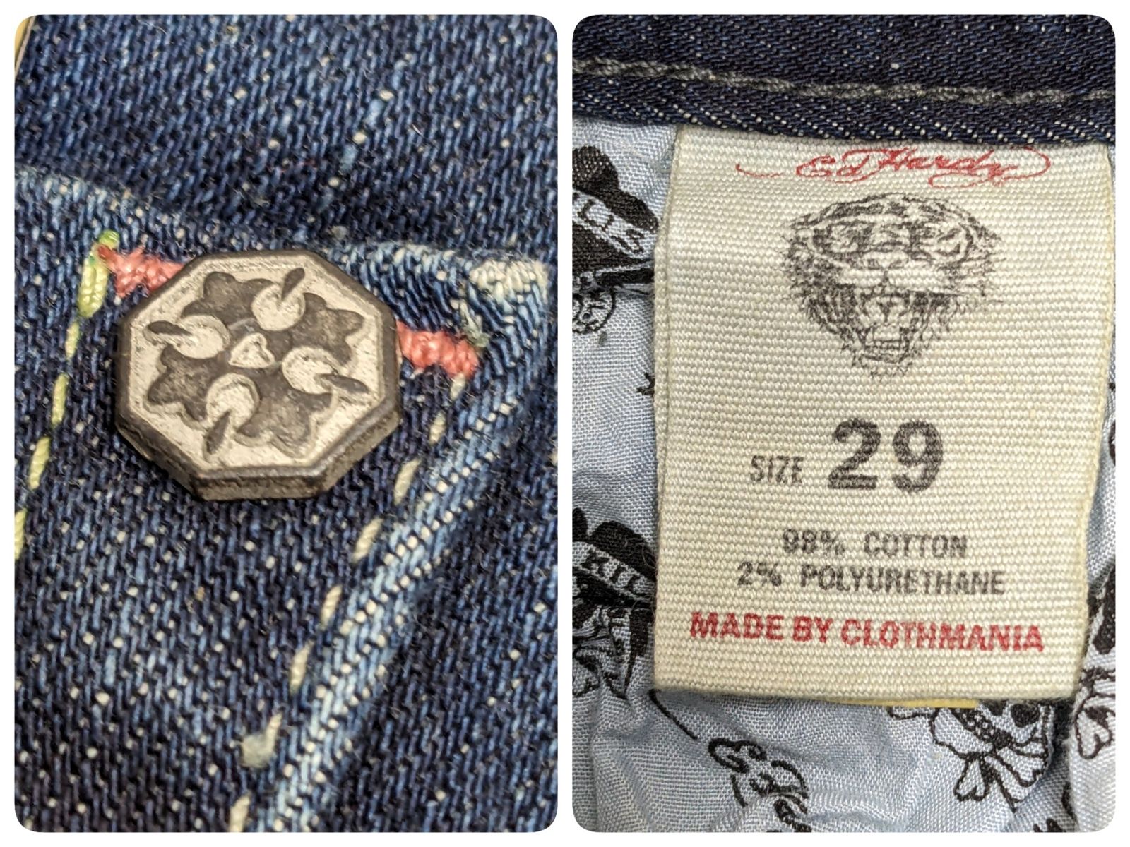 タグ付き◎デニムパンツ Ed Hardy エドハーディー スカル刺繍 W29