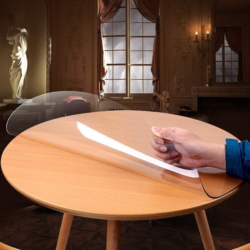 ZIJINJIAJU テーブルクロス 透明 デスクマット 直径100cm厚さ2.0mm円形 透明ビニール クリア PVC素材 耐油 テーブル