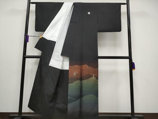 平和屋着物 上 伝統工芸士 曽根武勇 黒留袖 紬地 寿光織 遠山飛鶴文 金糸 CYAA3035s5