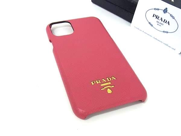 ■新品同様■ PRADA プラダ 1ZH115 サフィアーノレザー iPhone11 ProMAX 対応 アイフォンケース スマホケース ピンク系 FN0021
