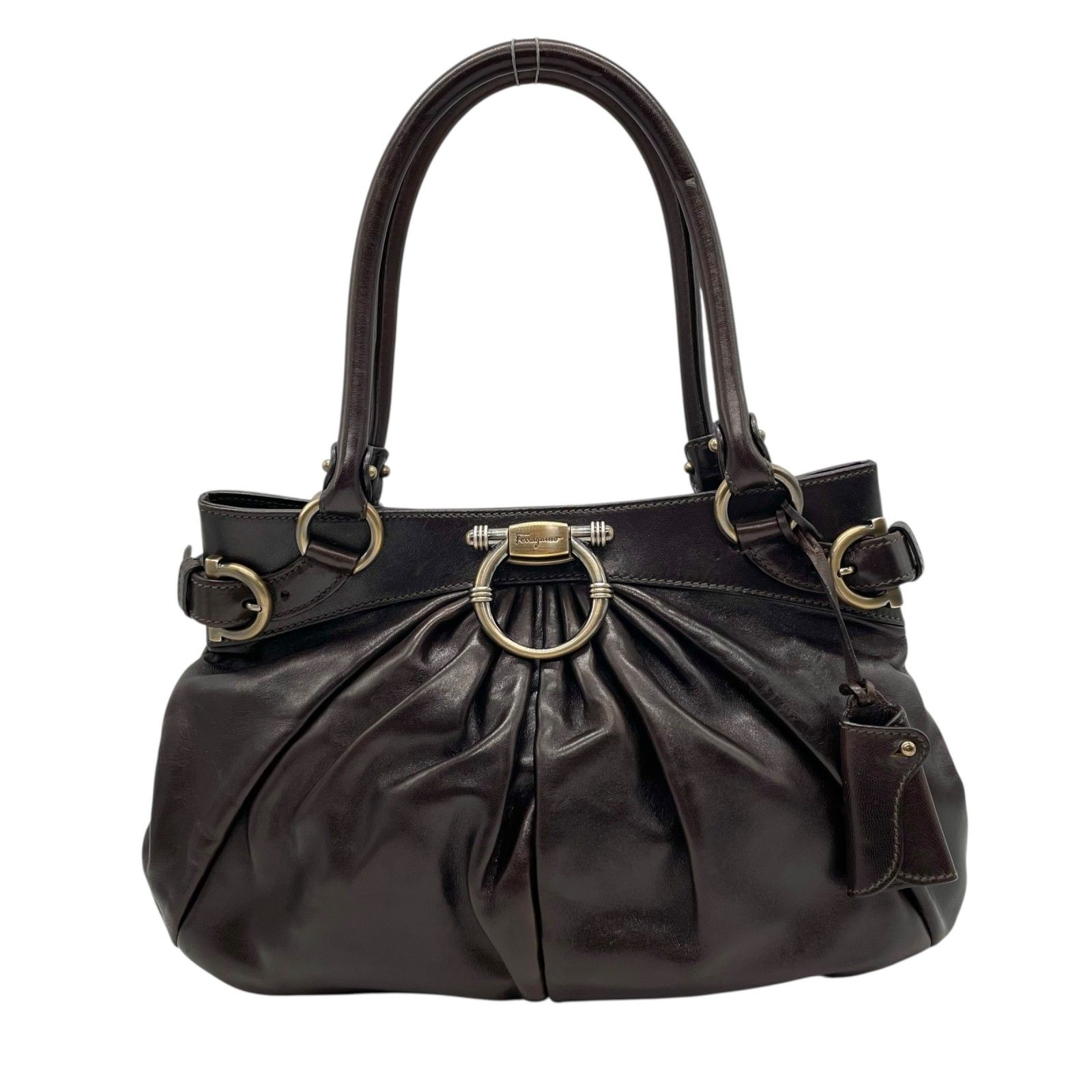 美品 Salvatore Ferragamo フェラガモ ガンチーニ ハンドバッグ レザー 