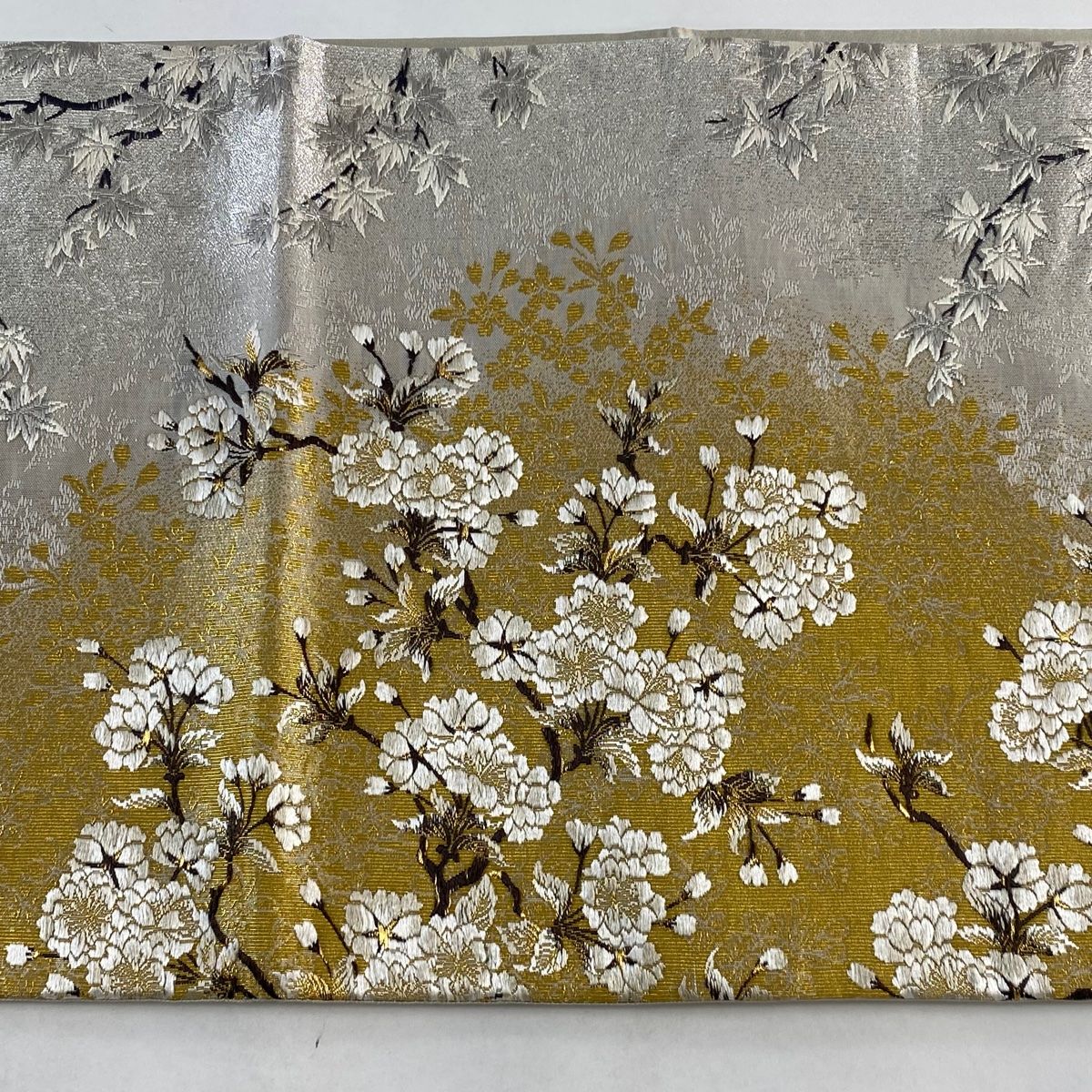 袋帯 美品 秀品 加納幸 落款 関西仕立て 桜 楓 金糸 箔 銀色 六