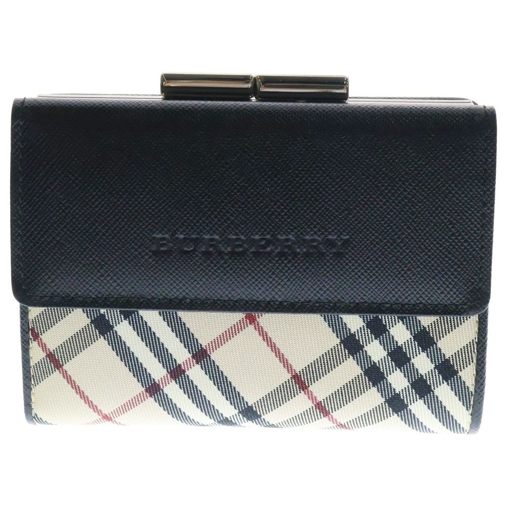 【極美品】Burberry レザー がま口 財布 コンパクトウォレット BURBERRY (バーバリー) がま口財布 三つ折り財布 コンパクト
