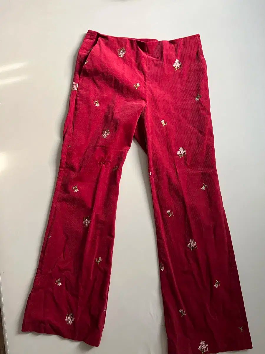 フクスフクス ヴィンテージ フラワーパターン コーデュロイ パンツ レッド M