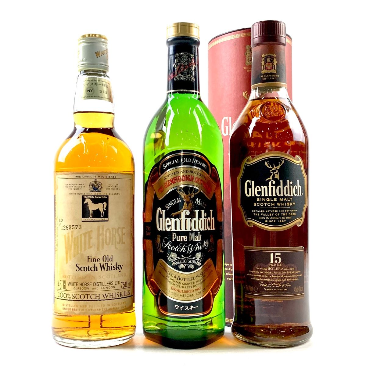 ウイスキー　3本　古酒　Glenfiddich 3本 ホワイトホース グレンフィディック スコッチ 700ml