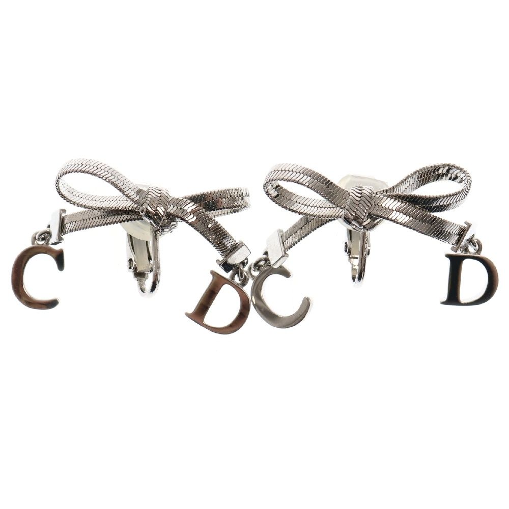 Christian Dior クリスチャンディオール ロゴ リボン イヤリング メタル シルバー アクセサリー