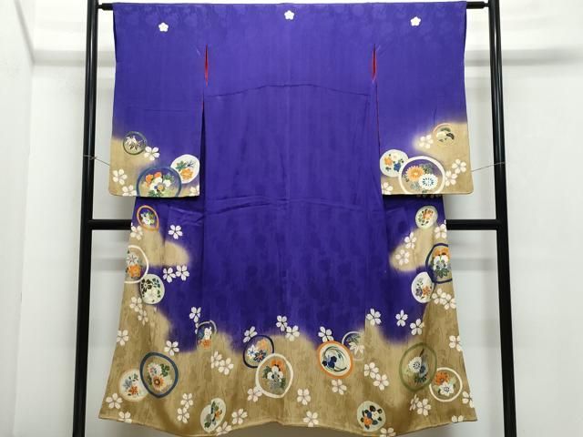 平和屋着物●アンティーク 大正ロマン 訪問着 花丸文 暈し染め 金糸 正絹 CAAX0992vf
