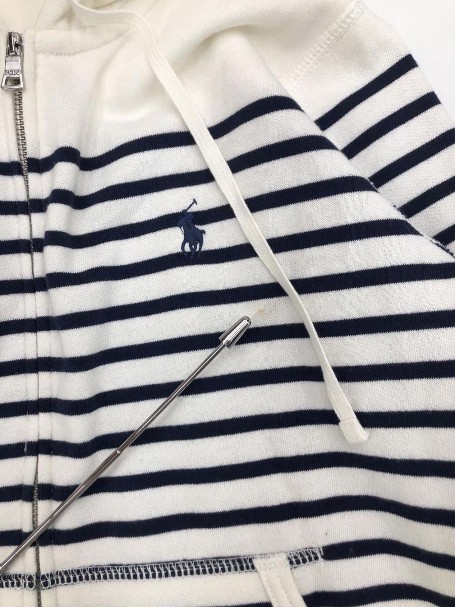 POLO RALPH LAUREN ポロ ラルフローレン ボーダー 長袖 フード付き ジップアップ パーカー sizeLG/白ｘ紺 ◇■レディース